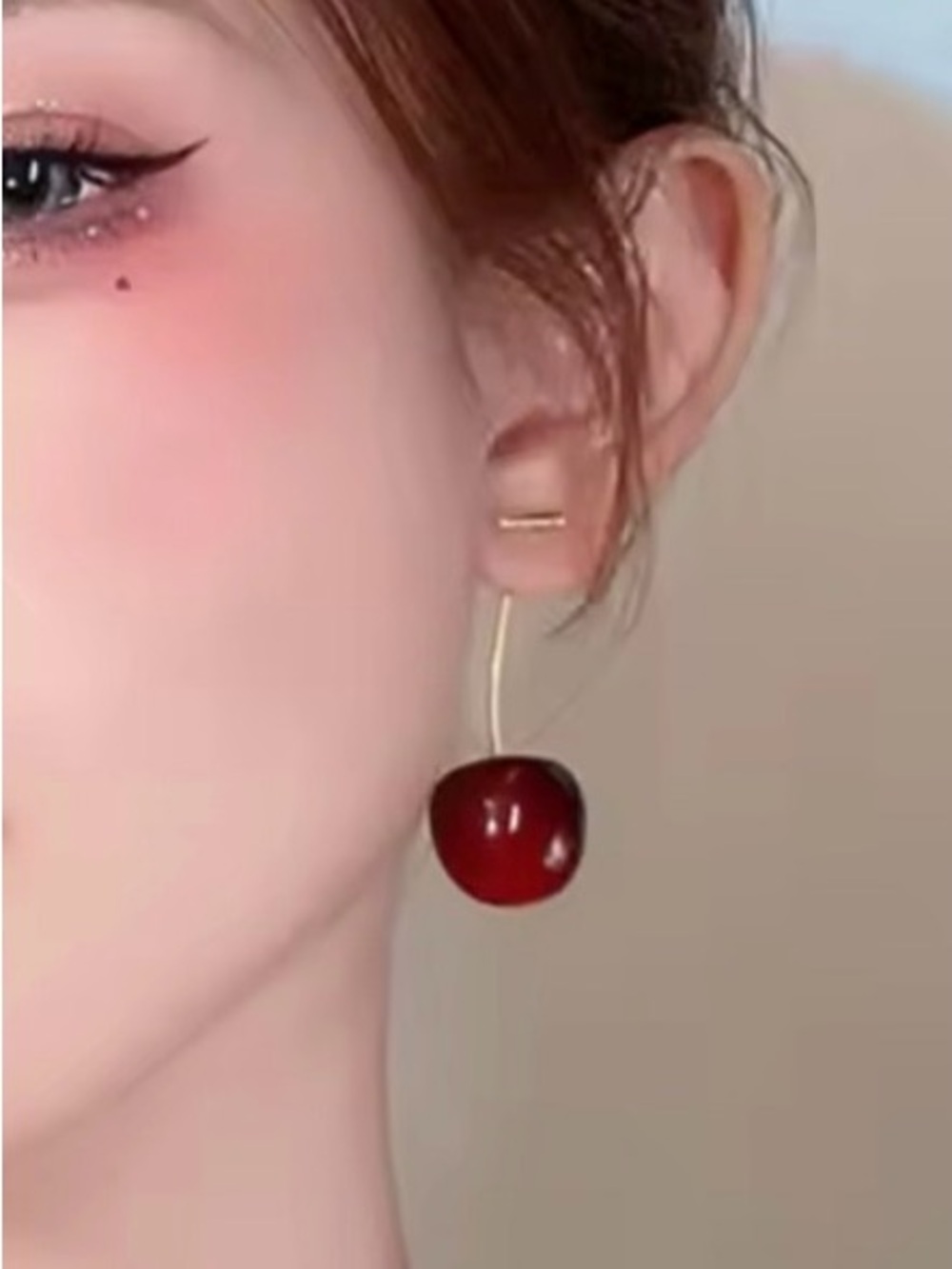 Gold and Burgundy Cherry Drop Earrings